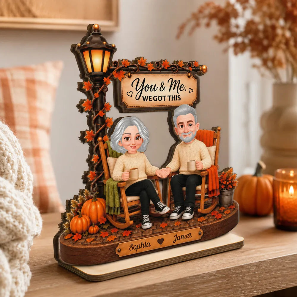 Personalized Wooden Plaque, Senior Couple Holding Hands Under Lamp Post, Unique Creative Gift for Couple