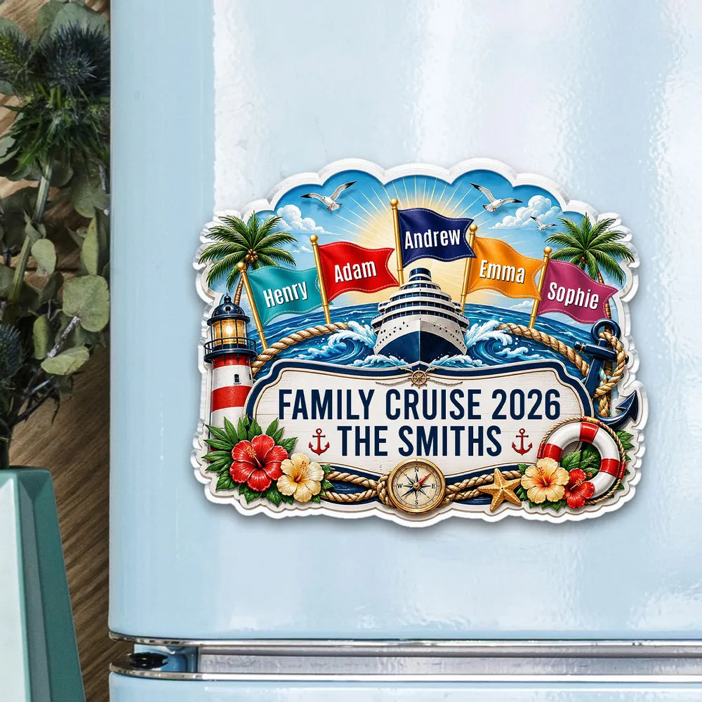 Personalized Acrylic Magnet, Sunrise Family Cruise Nautical Art, Unique Gift for Family Travelers