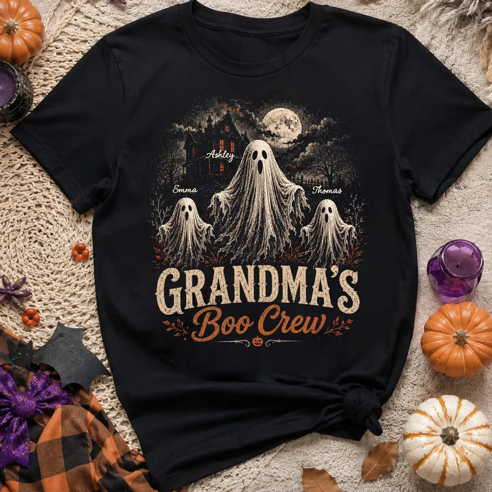 Personalized Grandma's Boo Crew Classic Tee, Ghost Haunted House Design, Unique Gift for Grandma