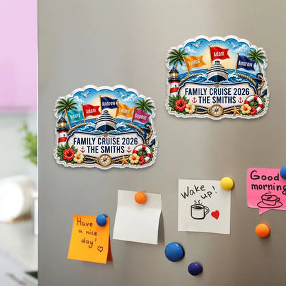 Personalized Acrylic Magnet, Sunrise Family Cruise Nautical Art, Unique Gift for Family Travelers