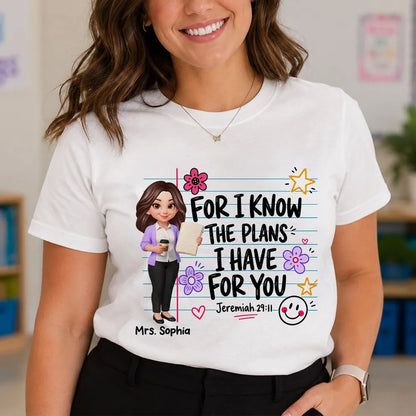 Classic Tee With Teacher Illustration & Jeremiah Verse, Creative Gift For Classroom Encouragement