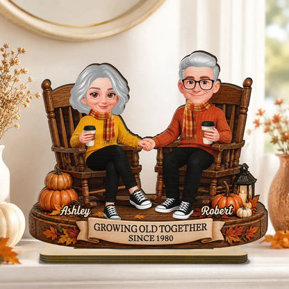 Personalized 2-Layer Wooden Plaque, Older Couple Holding Hands in Autumn, Unique Gift for Couples