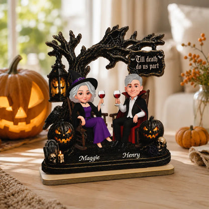 Personalized 2-Layer Wooden Plaque, Couple Sitting Under a Spooky Tree, Unique Halloween Gift for Couples