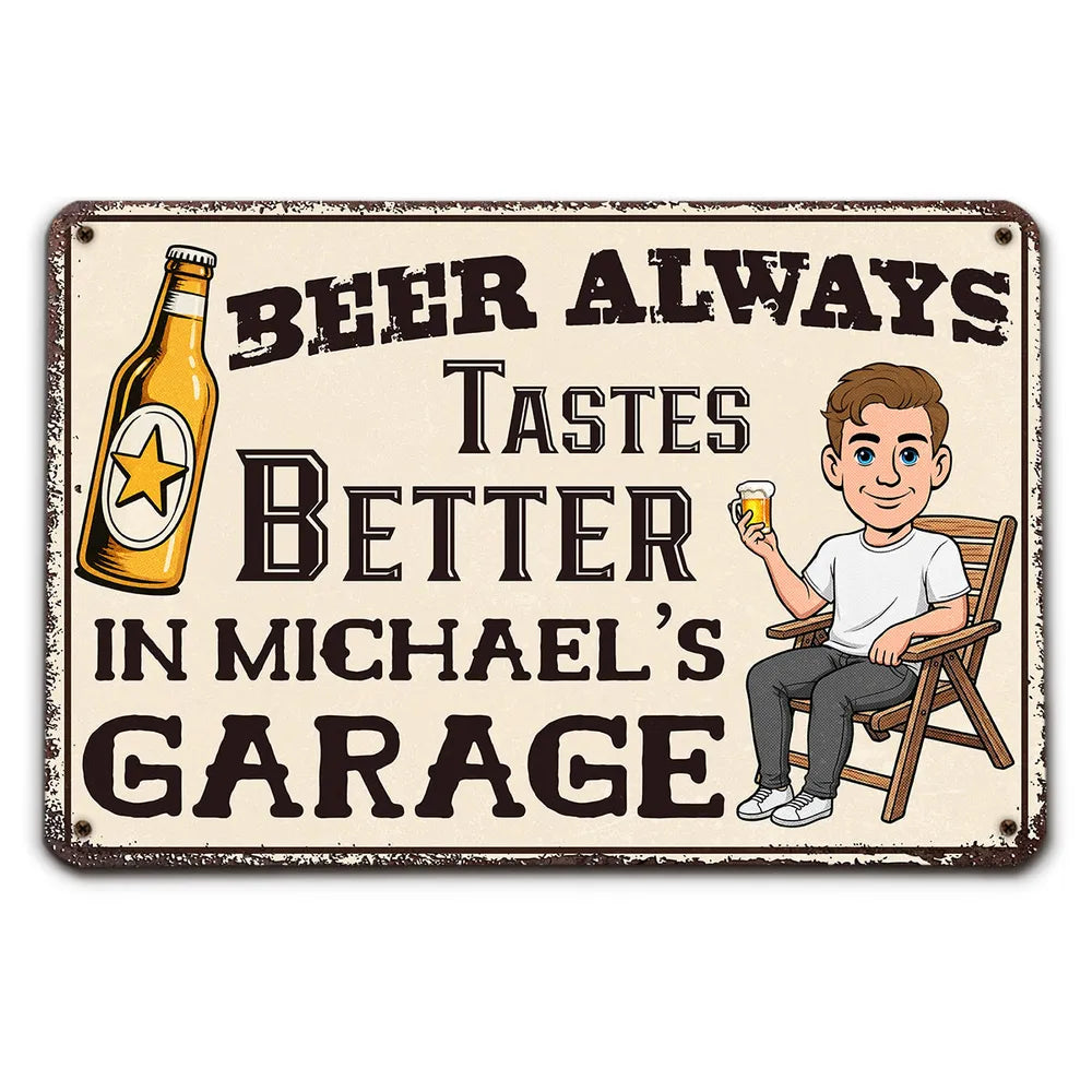 Personalized Rectangular Iron Sign, Cartoon Beer Garage Decor, Unique Gift for Dad & Beer Lover