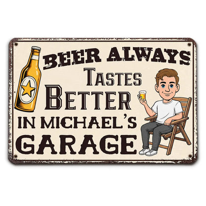 Personalized Rectangular Iron Sign, Cartoon Beer Garage Decor, Unique Gift for Dad & Beer Lover
