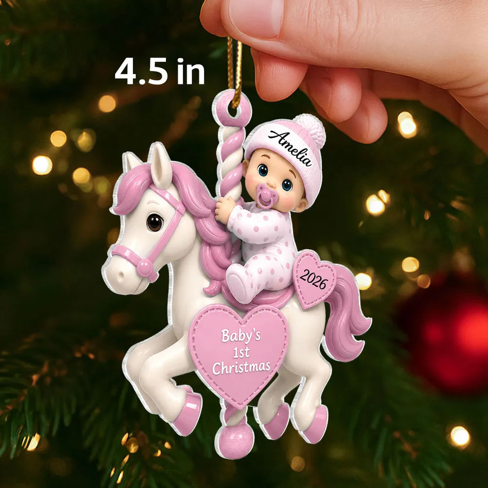 Personalized Acrylic Ornament, Baby's First Christmas Carousel, Unique Gift for New Parents