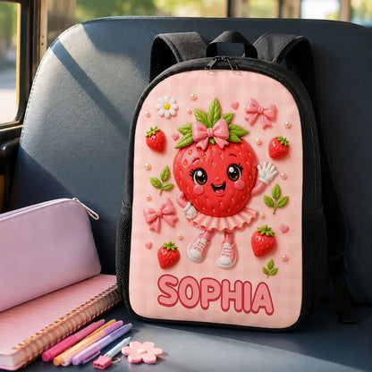 Personalized Kids School Backpack, Strawberry & Banana Cartoon Design, Unique Creative Gift for Kids