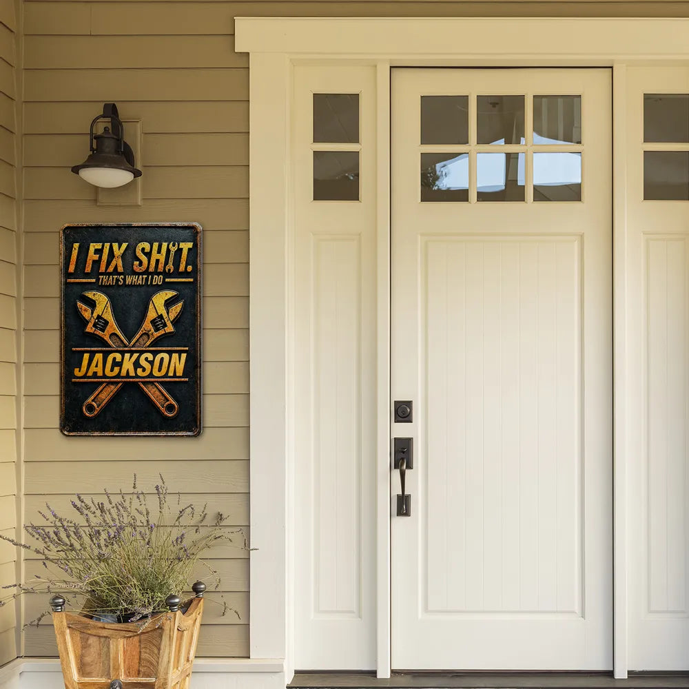 Personalized Rectangular Iron Sign, Fixer Of Things Garage Decor, Unique Creative Gift For Handyman