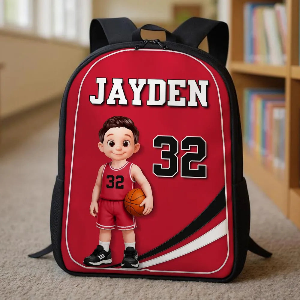 Kids School Backpack with Cute Basketball Player Art, Personalized Unique Creative Gift for School & Daycare