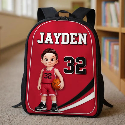 Kids School Backpack with Cute Basketball Player Art, Personalized Unique Creative Gift for School & Daycare