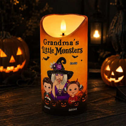 Personalized Flameless LED Candle, Grandma Witch & Kids Halloween Decor, Unique Gift for Grandma