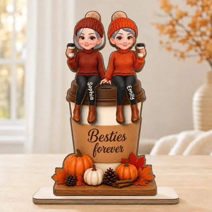 Custom 2-Layer Wooden Plaque, Cozy Fall Coffee Friendship, Creative Gift for Friend