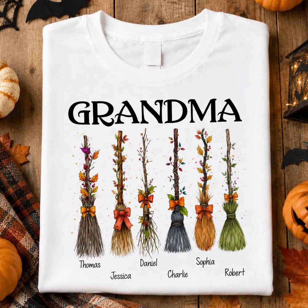 Grandma Broomsticks Sweatshirt, Creative Gift for Fall Family Pride With Cozy Witch Style