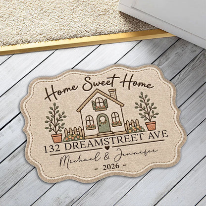Personalized Shaped Doormat, Home Sweet Home House Illustration, Unique Housewarming Gift