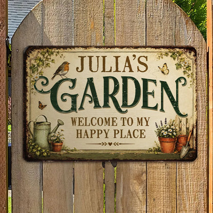 Personalized Rectangular Iron Sign with Vintage Garden Art, Unique Gift for Gardeners