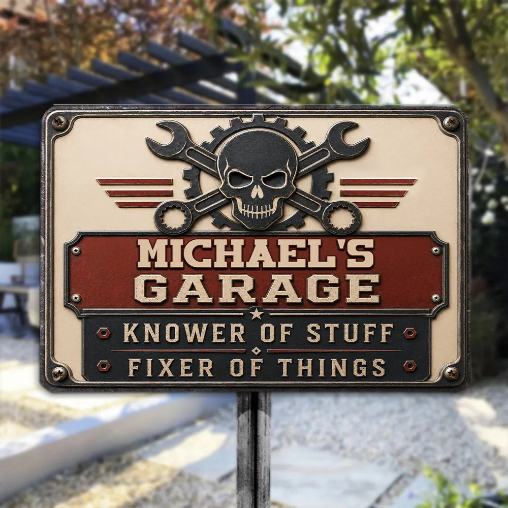 Rectangular Iron Sign, Personalized Fixer of Things Garage Design, Vintage Decor, Unique Gift