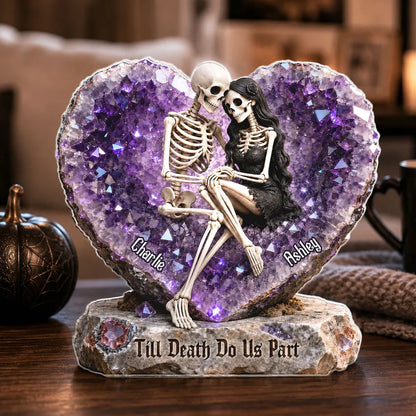 Personalized Shaped Acrylic Block Plaque, Embracing Skeleton Couple Halloween Decor, Unique Gift For Couple