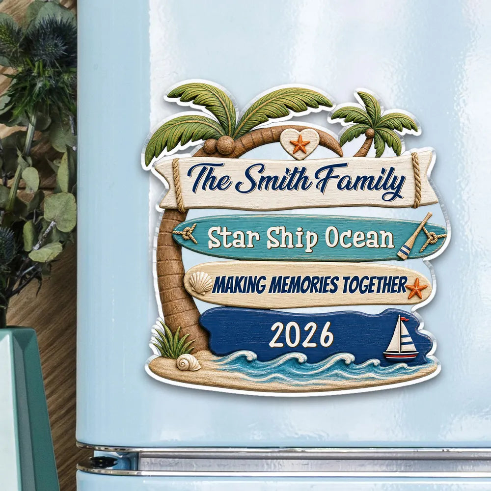 Personalized Acrylic Magnet, Beach Vacation Family Sign with Coastal Style, Unique Gift for Family