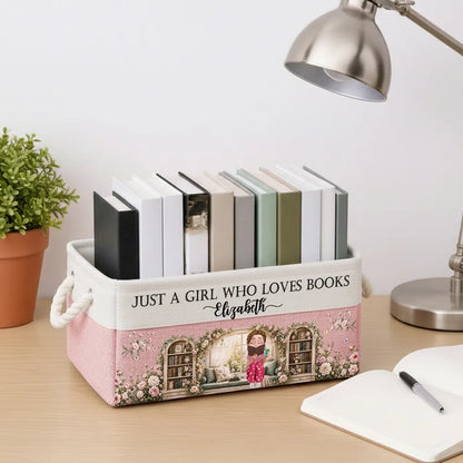 Personalized Cotton Linen Rope Basket, Book Lover Storage, Unique Gift for Her