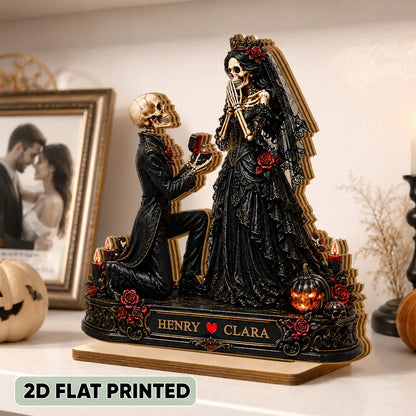 Personalized 2-Layer Wooden Plaque, Skeleton Proposal Halloween Decor, Unique Gift for Couple