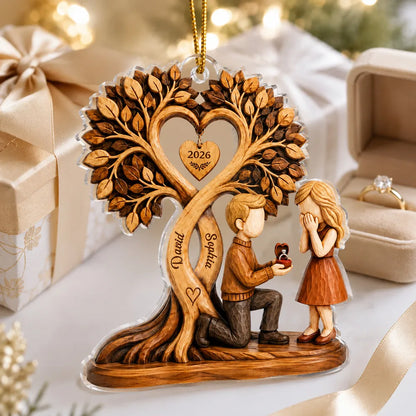 Personalized Acrylic Ornament, Couple Proposal Under Heart Tree, Unique Gift for Engaged Couple