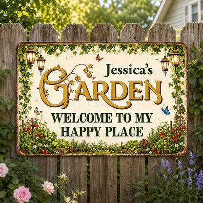 Personalized Rectangular Iron Sign, Warm Vintage Garden Decor for a Sunlit Garden, Unique Gift for Gardeners