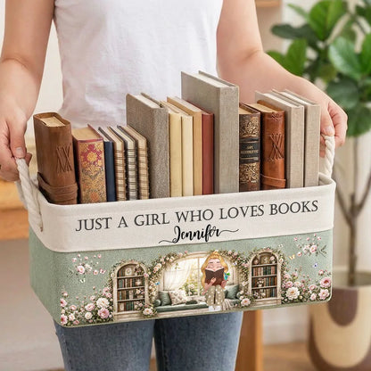 Personalized Cotton Linen Rope Basket, Book Lover Storage, Unique Gift for Her