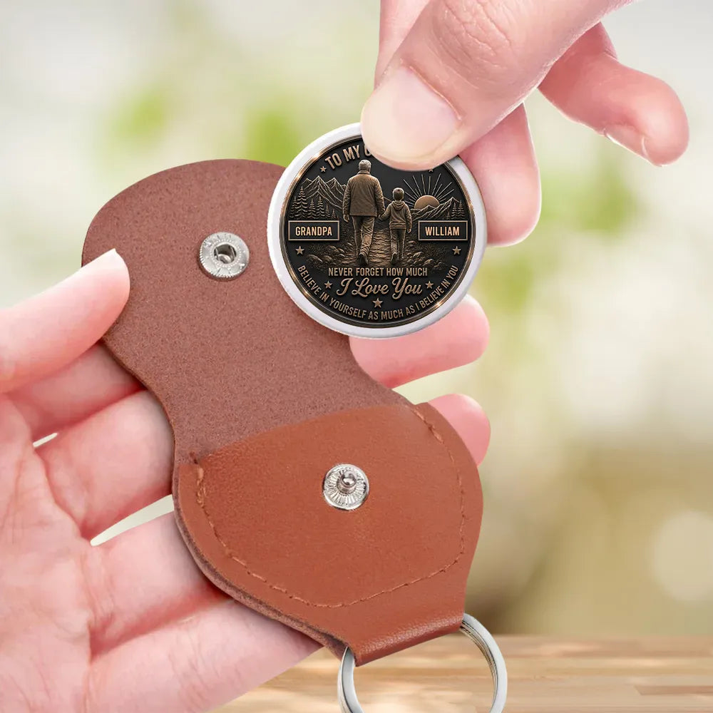 Personalized Pocket Hug for Grandson, Grandpa Bond Keepsake with Bronze Tone Mountain Walk, Unique Gift