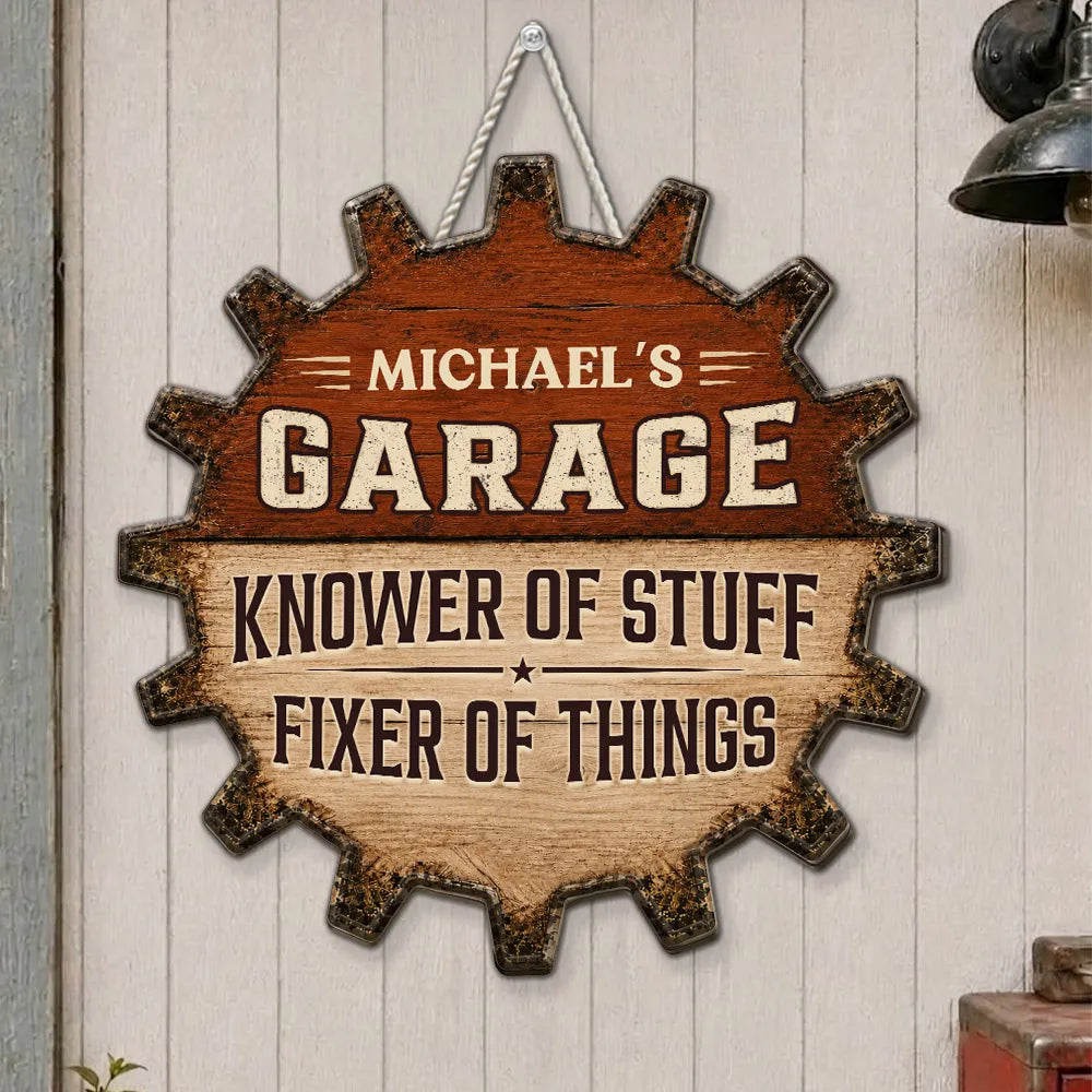 Rustic Gear Wooden Sign, Personalized Garage Decor with Fixer Quote, Creative Gift for Husband