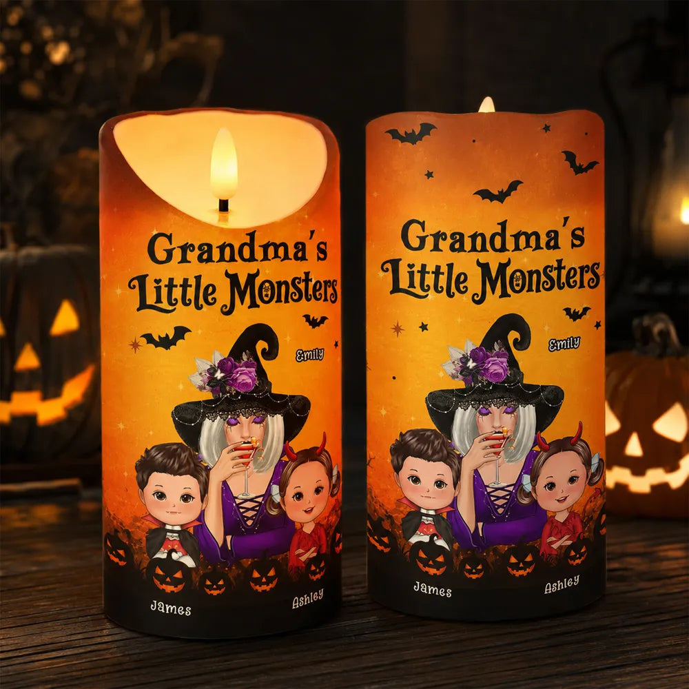 Personalized Flameless LED Candle, Grandma Witch & Kids Halloween Decor, Unique Gift for Grandma