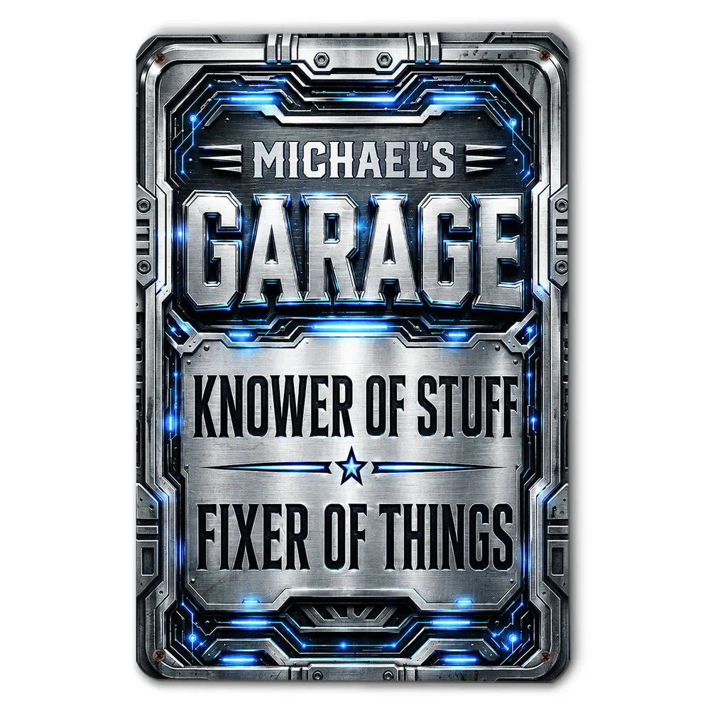 Custom Rectangular Iron Sign, Garage Knower of Stuff Design, Unique Creative Gift for Workshop Decor