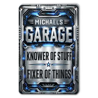 Custom Rectangular Iron Sign, Garage Knower of Stuff Design, Unique Creative Gift for Workshop Decor