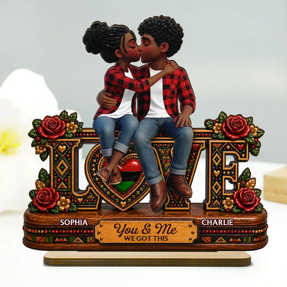 Personalized 2-Layer Wooden Plaque With Kissing Couple & Roses, Unique Gift for Couple