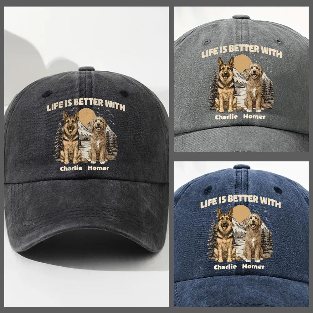 Personalized Washed Denim Baseball Cap, Mountain Dog Illustration, Unique Gift for Dog Lovers