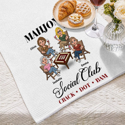 Personalized Mahjong Kitchen Towel, Seated Friends Game Night Design, Unique Gift for Mahjong Lovers