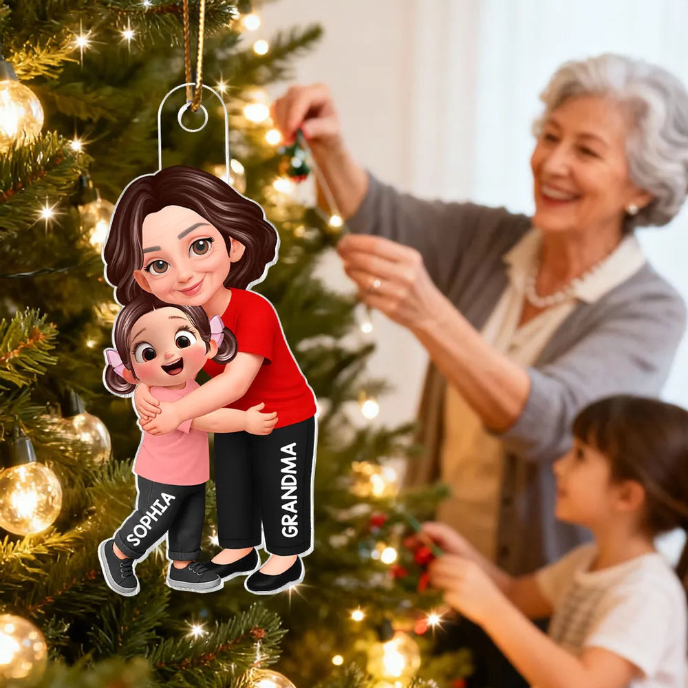 Personalized Acrylic Ornament For Grandma, Hugging Grandchild Cartoon, Creative Gift For Family Memories