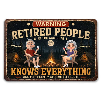 Personalized Rectangular Iron Sign, Retired Campsite Cartoon, Unique Gift for Retirees
