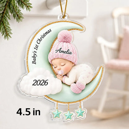 Acrylic Ornament With Sleeping Baby On Moon, Creative Christmas Gift For Baby & Family