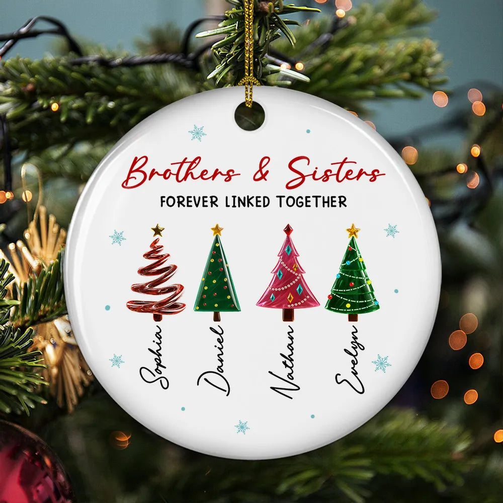 Personalized Brothers & Sisters Ceramic Ornament, Christmas Tree Design, Unique Gift for Family