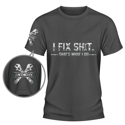 Personalized Dual Print Classic Tee with Mechanic Wrench Art, Unique Creative Gift for Fix-It Guys