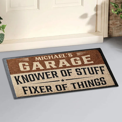 Standard Doormat, Personalized Garage Knower of Stuff Design, Rustic Entry Decor, Unique Creative Gift