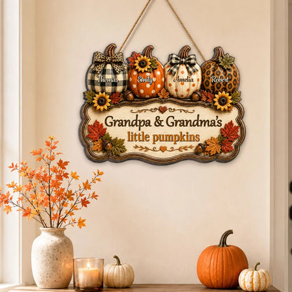 Personalized Wooden Sign With Fall Pumpkins, Unique Creative Gift For Grandparents & Kitchen Decor
