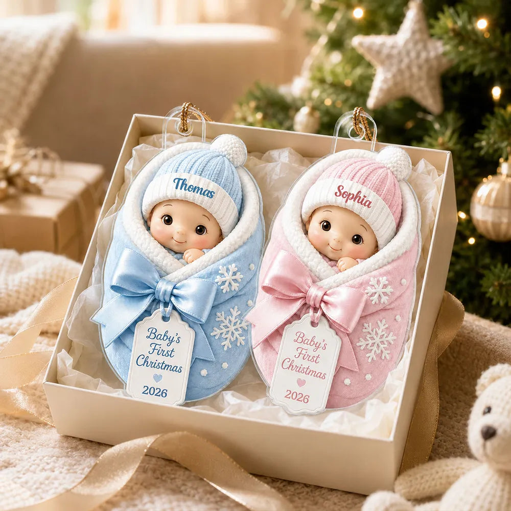 Personalized Acrylic Ornament, Baby's First Christmas Swaddle Keepsake, Unique Gift for New Parents