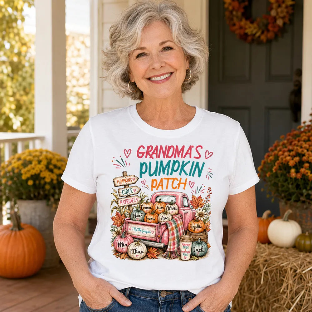 Personalized Classic Tee with Grandma's Pumpkin Patch Fall Truck, Unique and Creative Gift for Grandma