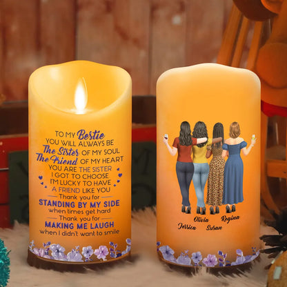 Personalized Flameless LED Candle, Arm in Arm Friends with Soul Sister Quote, Unique Gift for Close Friend