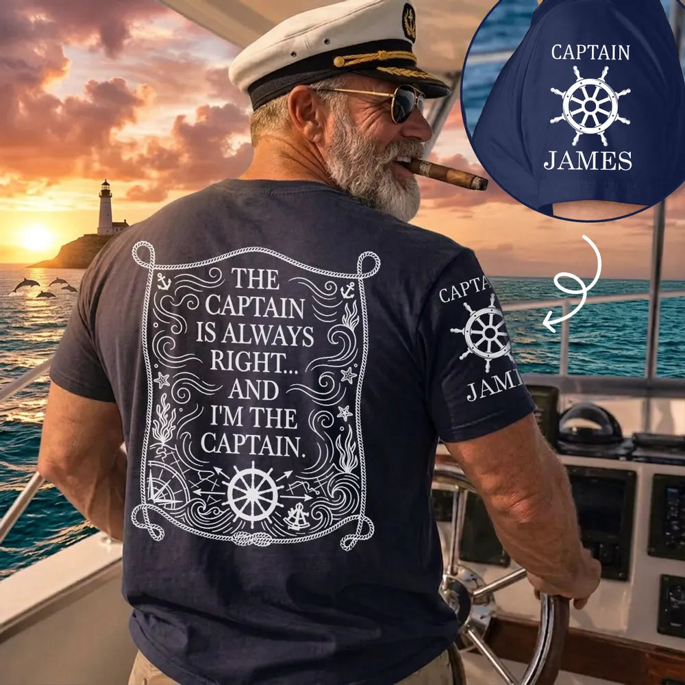 Dual Print Classic Tee with Funny Captain Quote, Creative Gift for Boat Lovers at the Helm