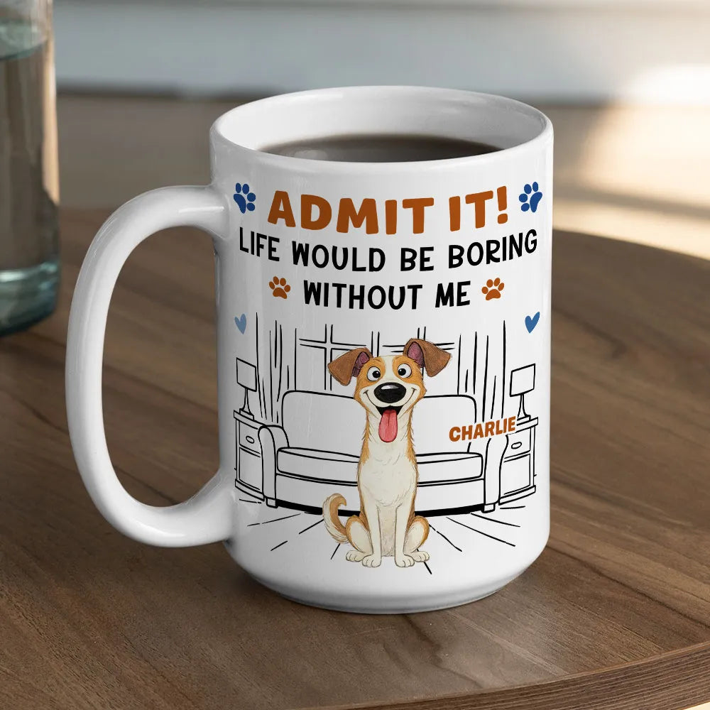 Personalized Cartoon Dog Mug, Sitting Dog in a Living Room, Unique Gift for Dog Lovers