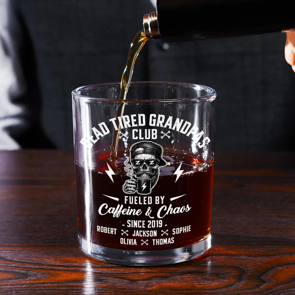 Personalized Washed Denim Baseball Cap for Dad, Dead Tired Dads Club Coffee Graphic, Unique Gift