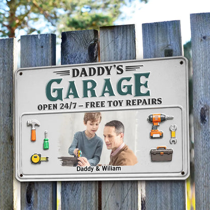 Personalized Rectangular Iron Sign, Arms-Crossed Dad & Kids Garage Photo, Creative Gift for Dad