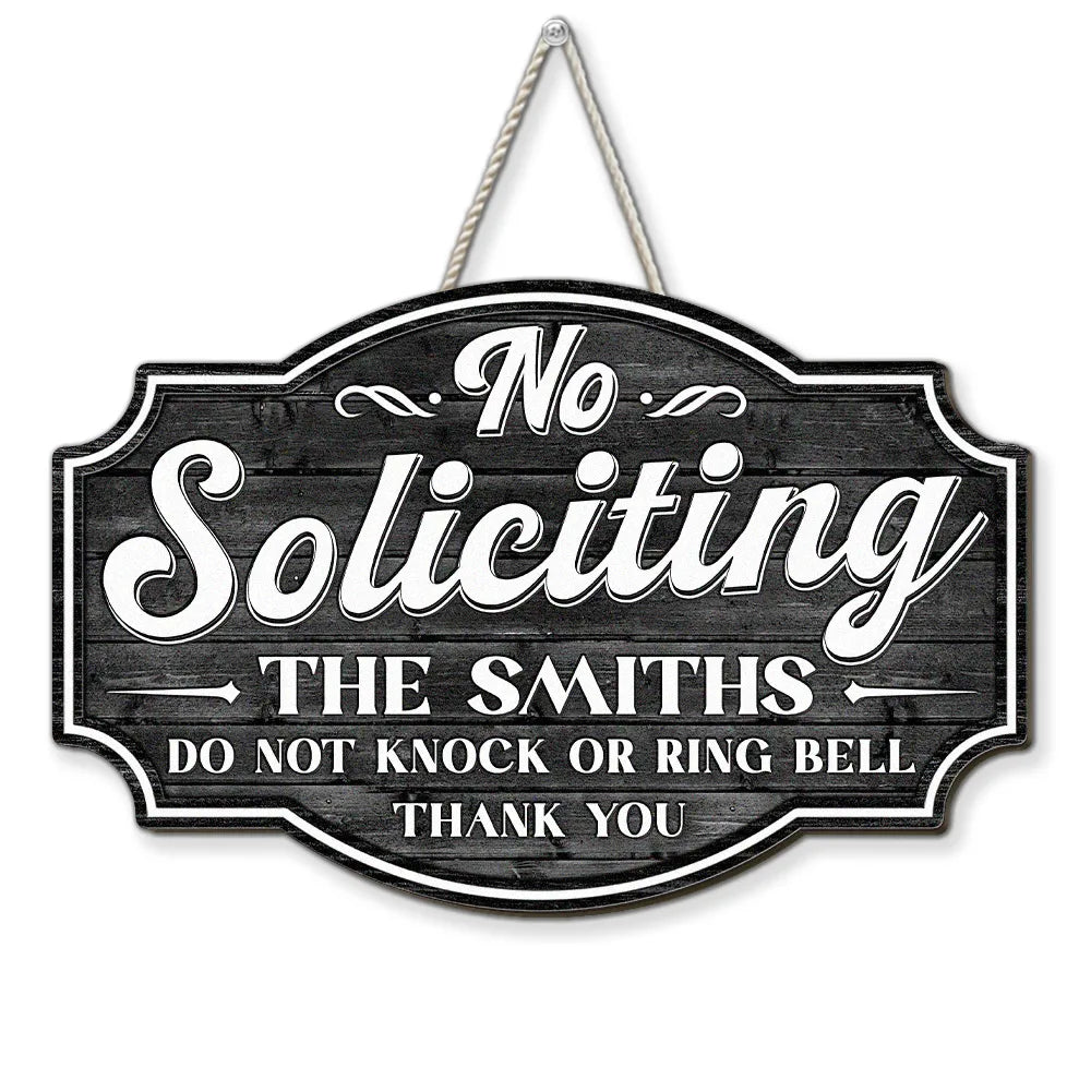Personalized Wooden Sign, No Soliciting Door Decor, Unique Creative Gift for Family Entryway